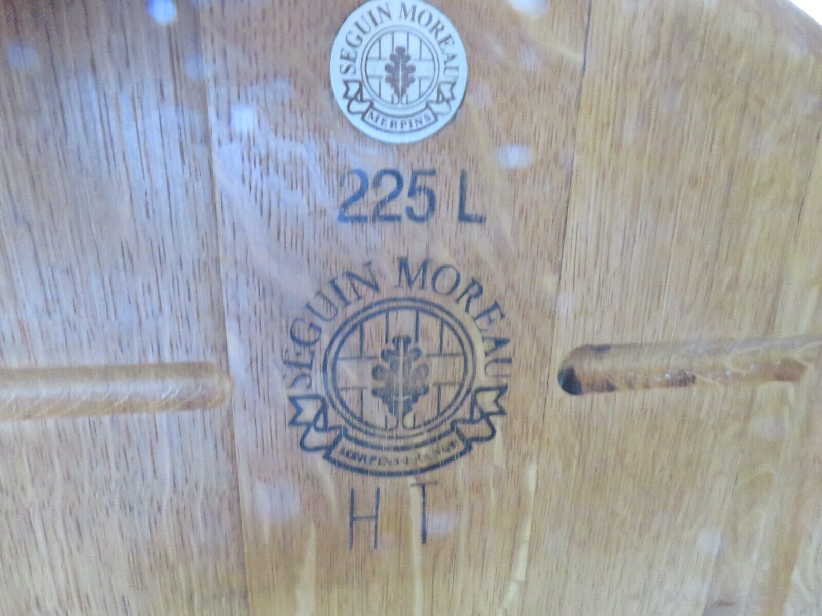 Vintage or Antique French Seguin Moreau Oak Wine Barrel Lid #9 225 L w/Hardware