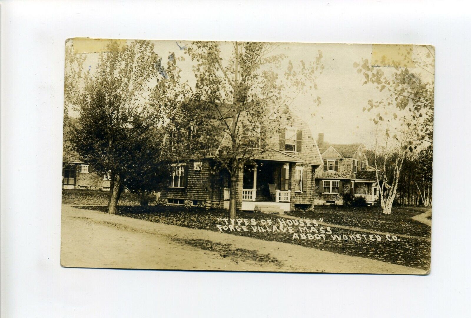 Westford MA Mass RPPC real photo postcard, Forge Village housing, Abbot Worsted