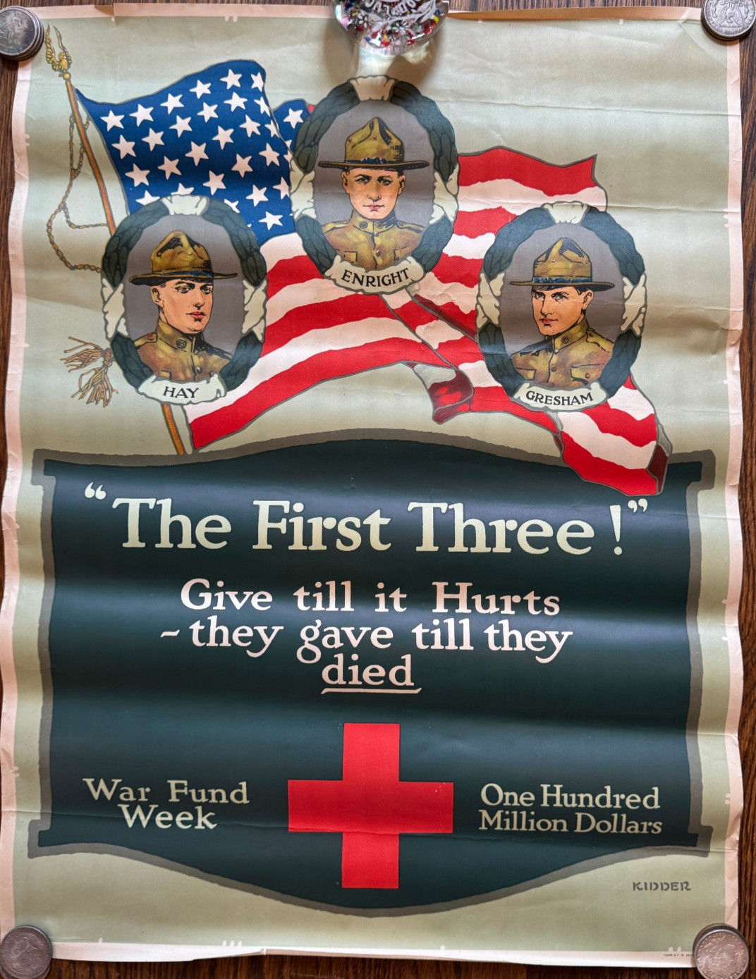 Original WWI US Red Cross Poster - The First Three - Kidder Original WWI US Red Cross Poster - The First Three - Kidder
