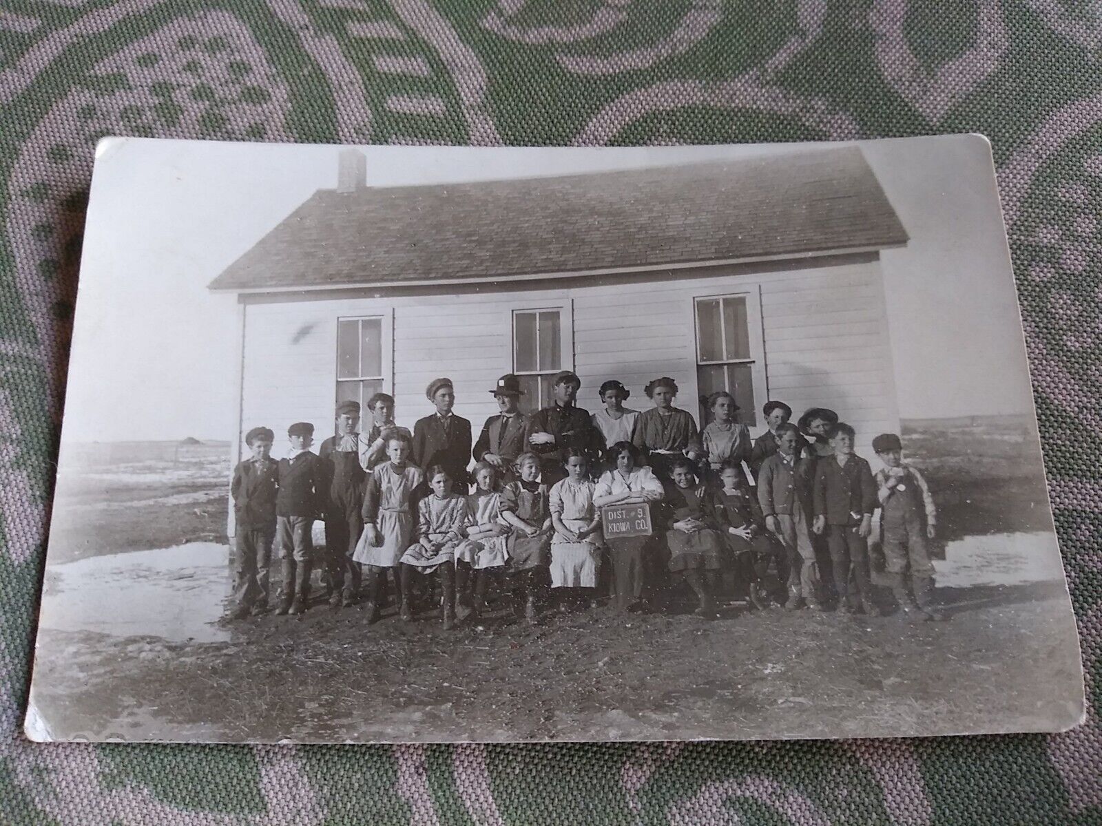 Antique One Room Schoolhouse Photo Postcard Teacher Students Rural Kansas 1914