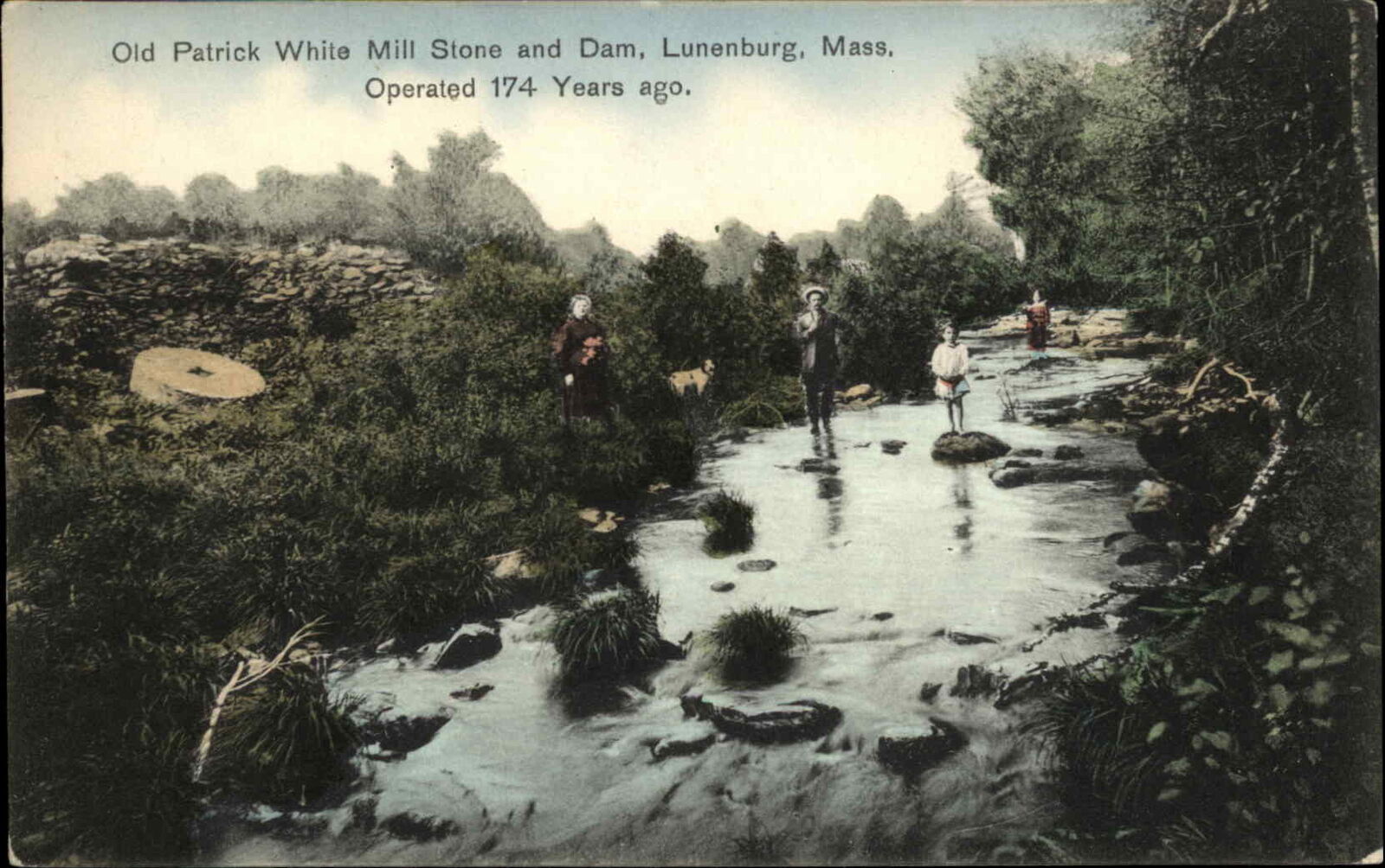 Lunenburg MA Patrick White Mill Stone & Dam c1910 Postcard