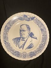 Vernon Kilns Plate James Hogg Governor Of Texas Blue Pristine Condition picture