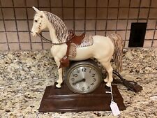 Vintage Hartland Alabaster Horse Over Clock With Brown Stained Mane And Tail #3 picture