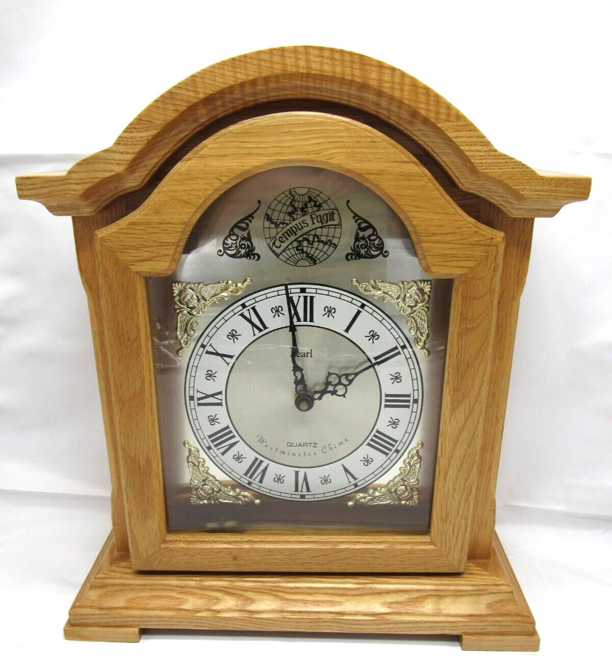 Tempus Fugit Westminster Chime Pearl Quartz Movement Mantel Table Clock