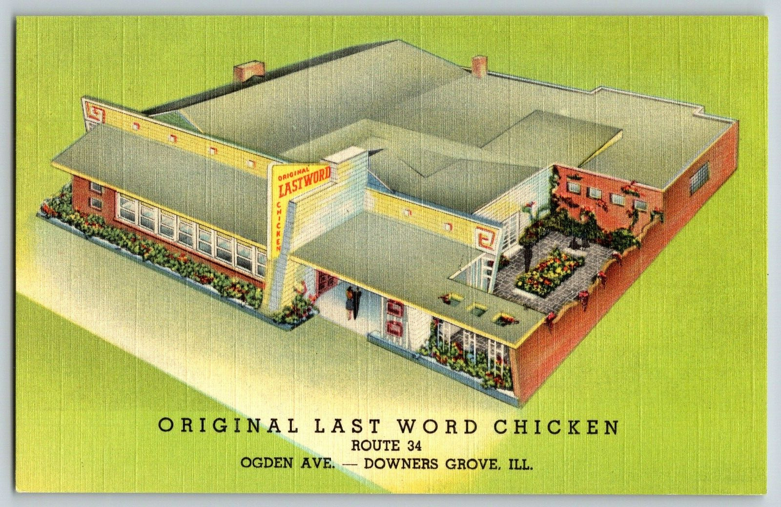 Downers Grove, Illinois - Original Last Word Chicken - Vintage Postcard