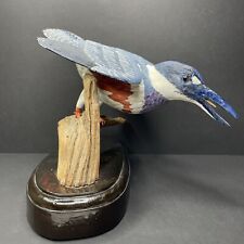 Vintage 1999 Grant Hutchings Solid Wood Hand Carved King Fisher Sculpture RARE picture