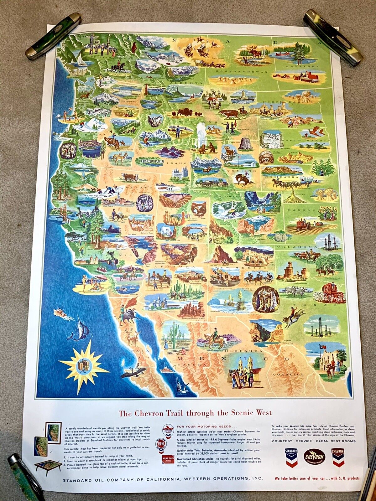 Vintage Chevron Poster Pictorial Map Trail Through the Scenic West Original Exc