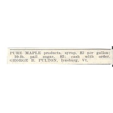 George B Fulton Pure Maple Syrup Irasburg Vermont 1924 Ad AG3-S7 picture