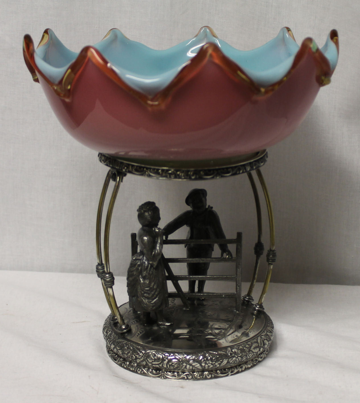 Antique Art Glass Brides Bowl Basket Cased New England glass