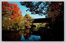 Vintage Postcard: Autumn View Vermont Covered Bridge Crossing Saxtons River 0043 picture