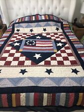 PAIR TWIN HANDMADE QUILTS FLAG STARS STRIPES USA AMERICA RED IVORY BLUE 80
