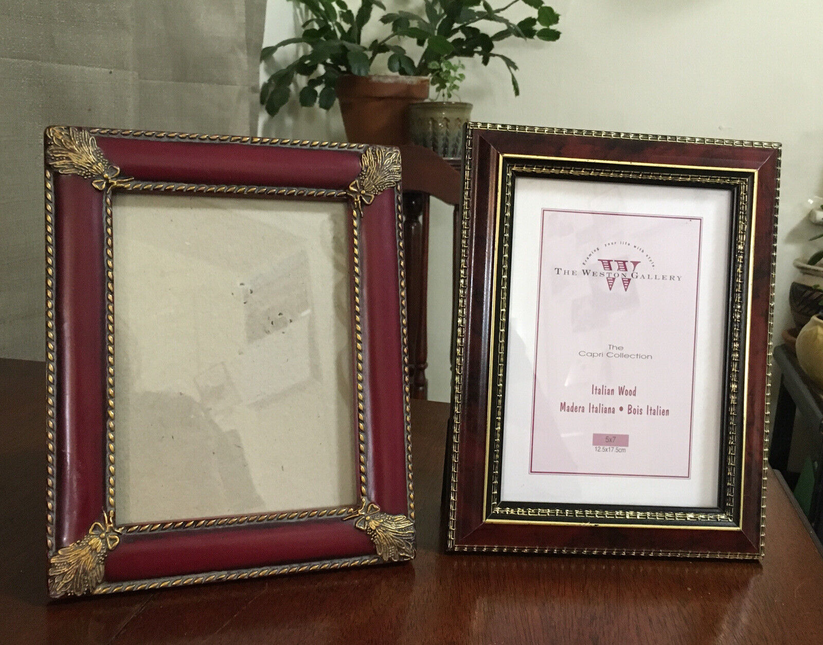 Lot of 2 Wood Picture Frames Weston Gallery Red Gold Wheat Capri Italian 5x7”