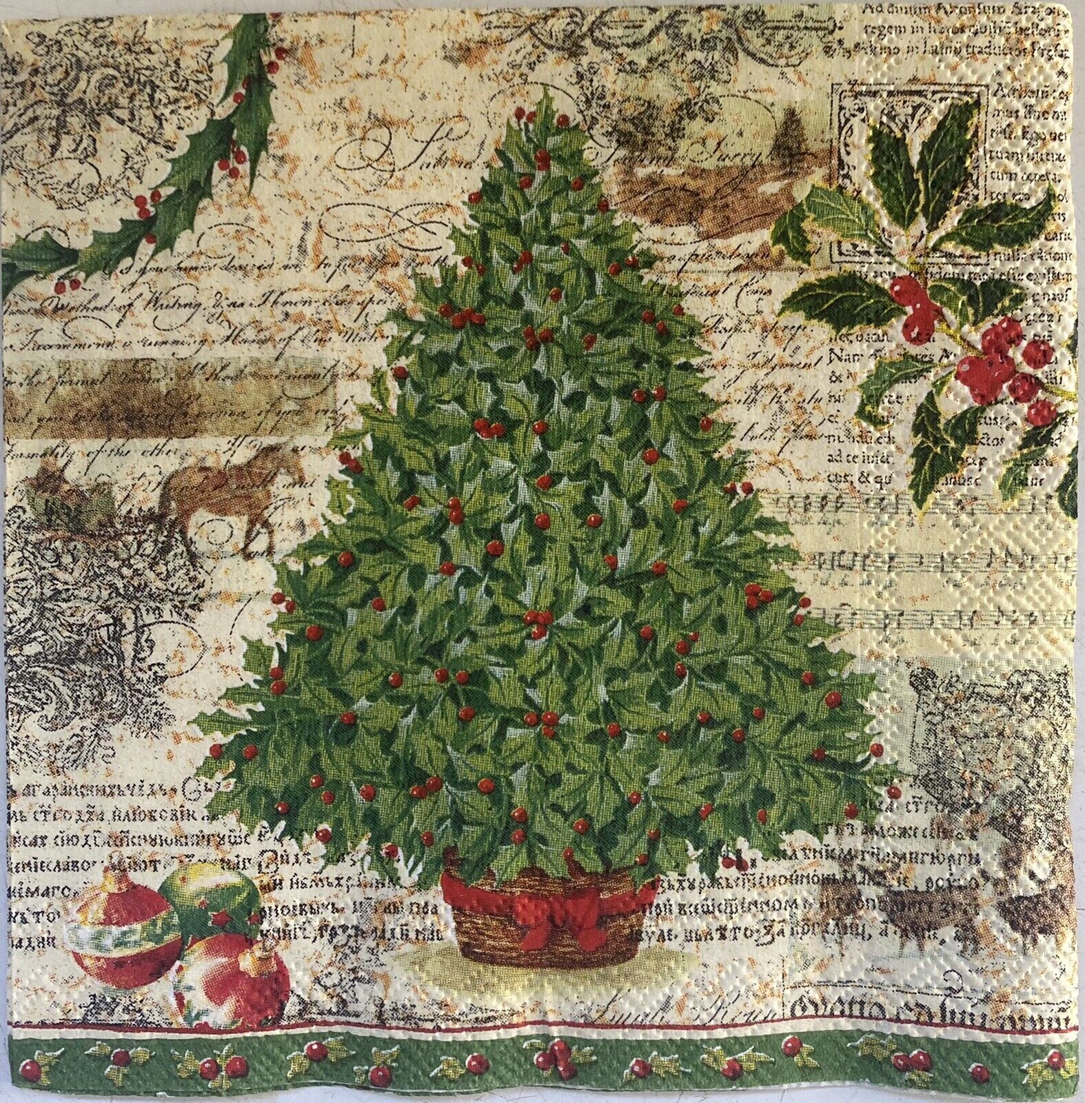 TWO Individual Paper Cocktail Decoupage Napkins Rustic Christmas Tree Victorian