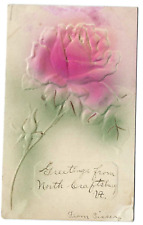 North Craftsbury Vermont embossed flower greetings postcard 1907 FREE S&H picture