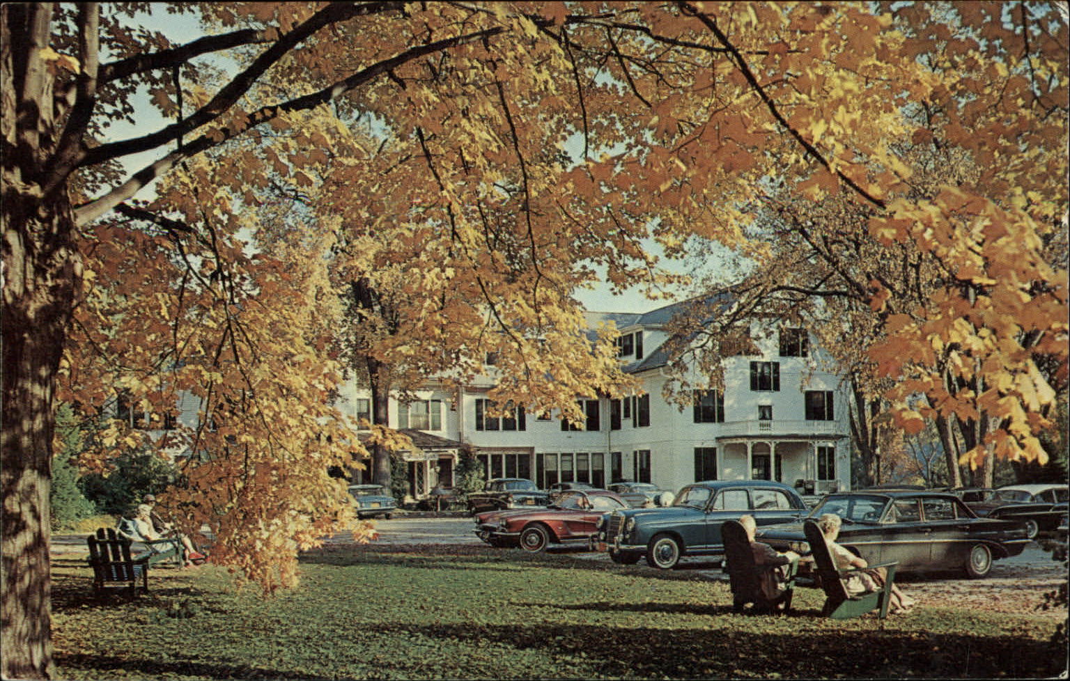 Williamstown Massachusetts Williams College 1950s Corvette fall foliage postcard