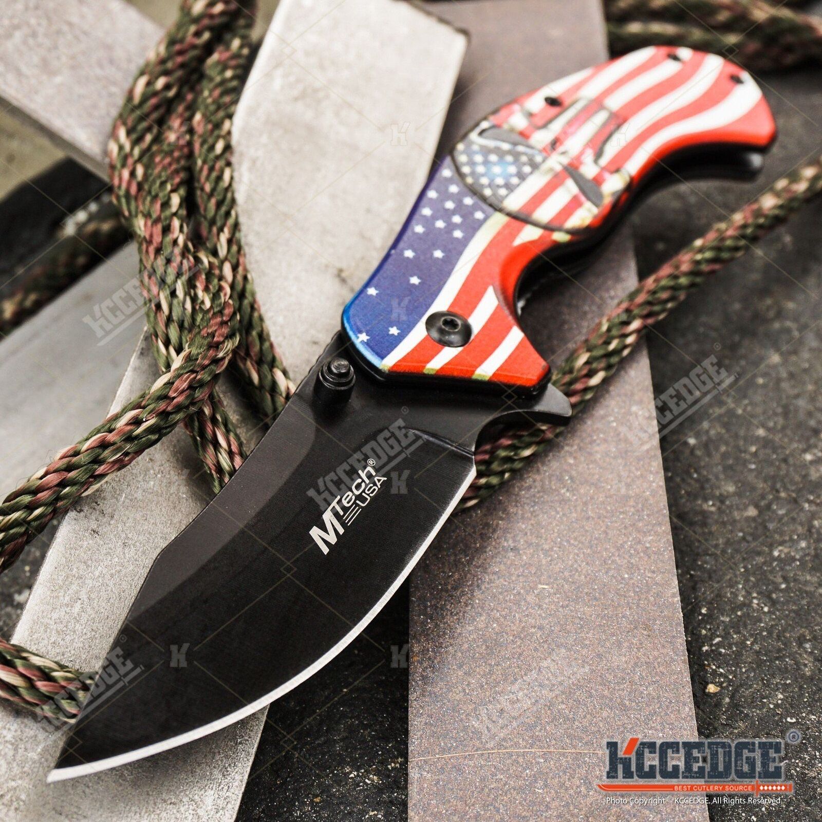 M-Tech USA American Flag Assisted Open Folding Pocket Knife Set NEW