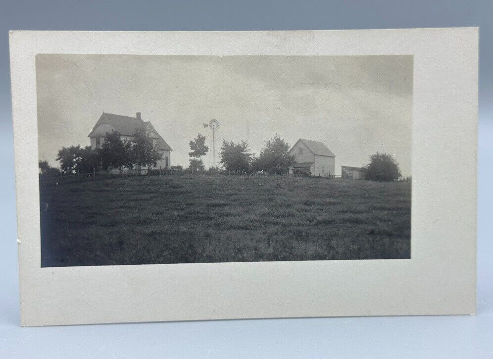 c 1910 DOWNERS GROVE IOWA Farm House WINDMILL Real PHOTO Postcard RPPC