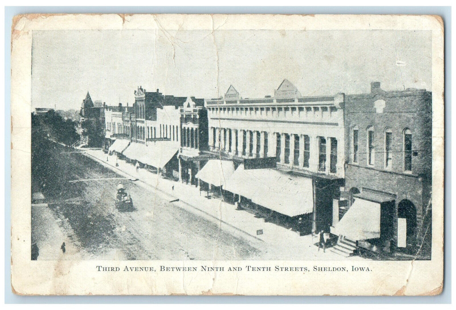 c1920\'s Third Avenue Between Ninth and Tenth Streets Sheldon Iowa IA Postcard