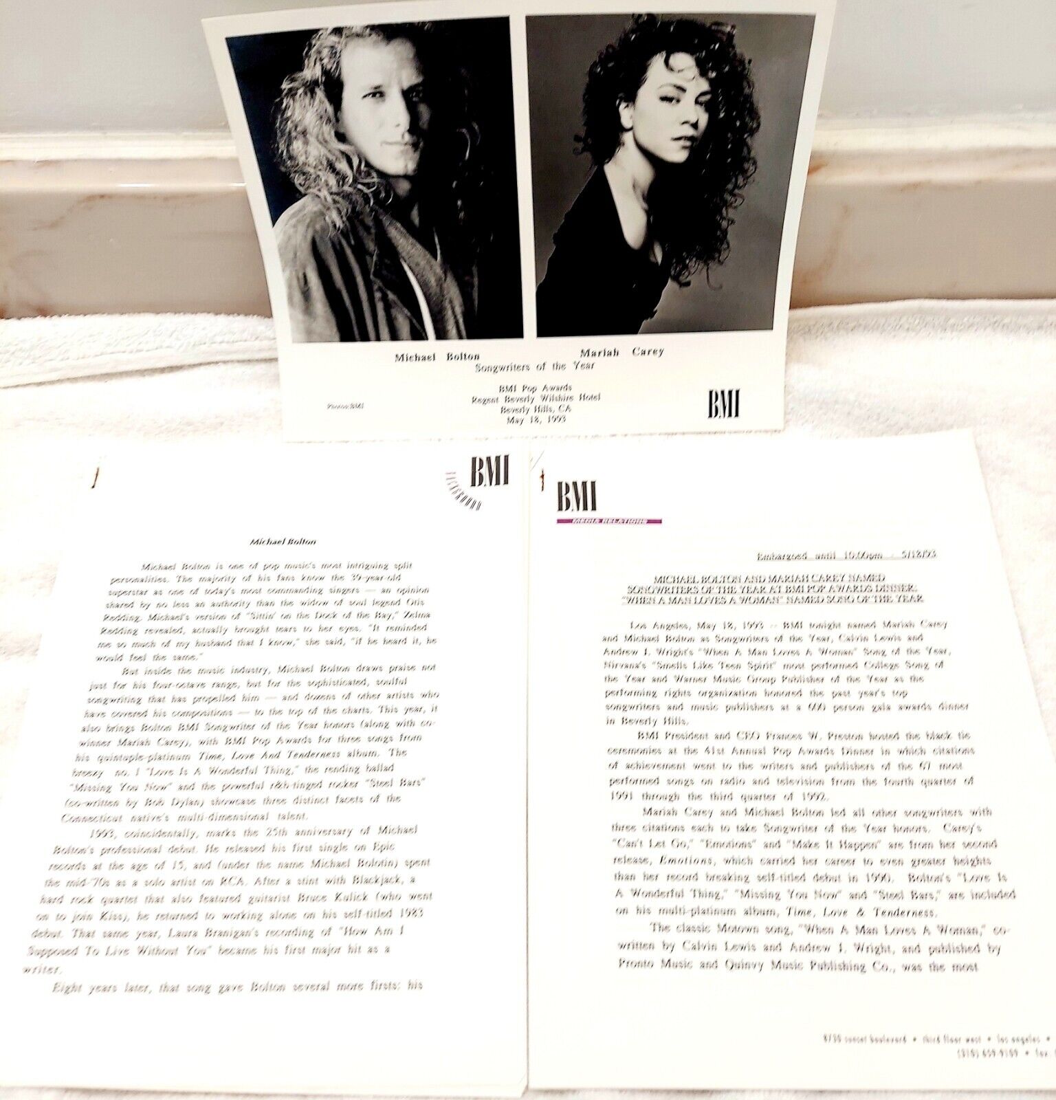 MICHAEL BOLTON & MARIAH CAREY BMI Songwriter of the Year Publicity Kit VHTF