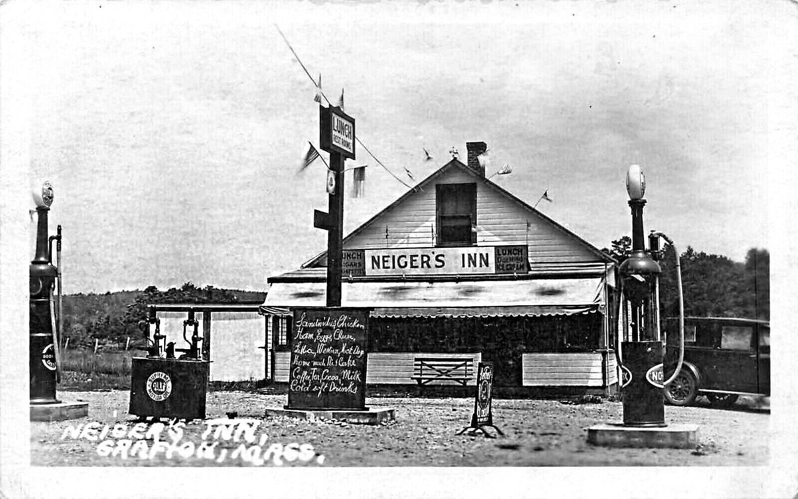 Grafton MA Neiger\'s Inn Gas Station Ice Cream Sign Real Photo Postcard