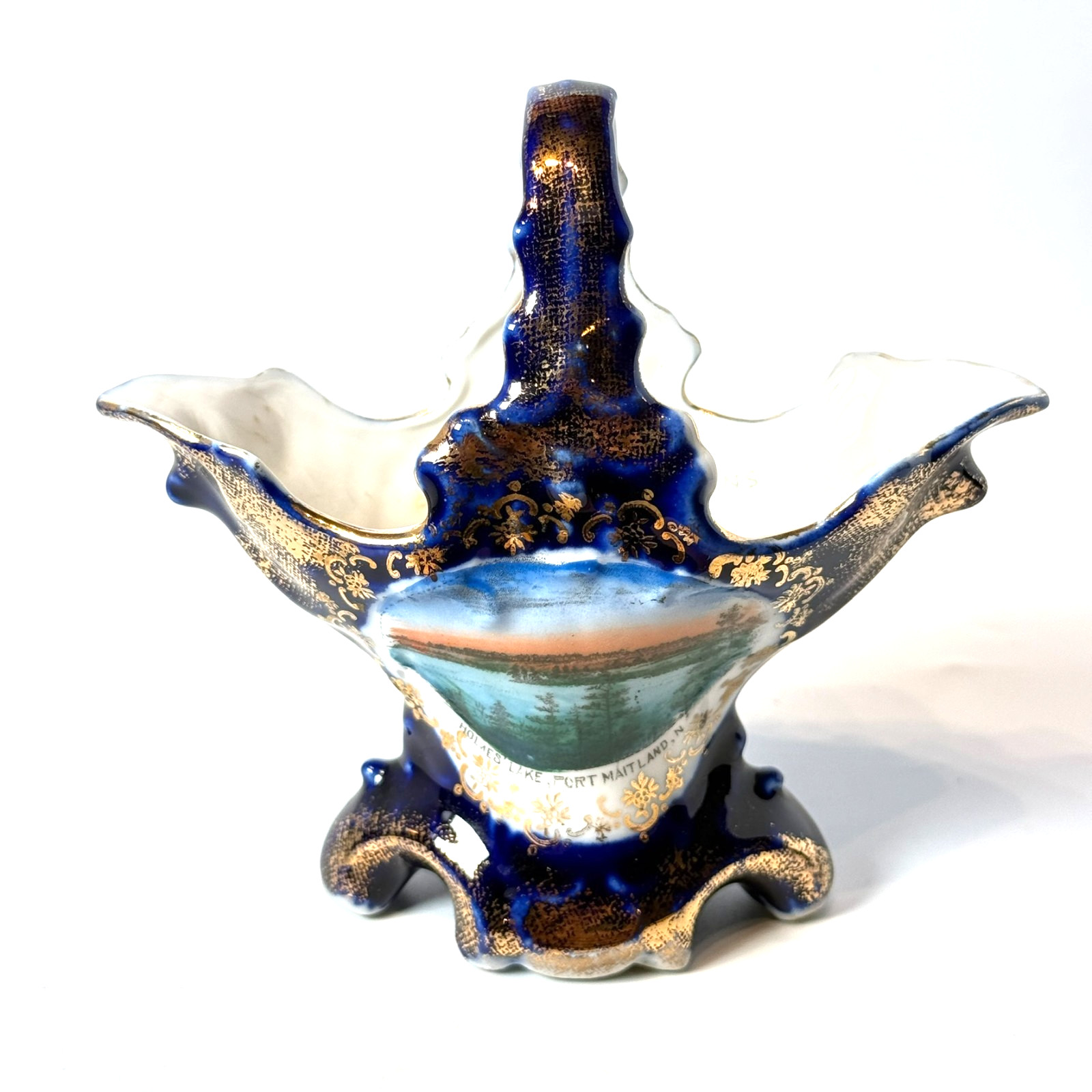 LAKE HOLMES PORT MAITLAND ONTARIO CANADA Antique Souvenir China COBALT TRINKET 