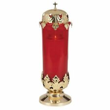 Sudbury Brass Sanctuary Cross Topped Glass Globe Candle Holder For Church, 14 In picture