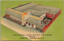 DOWNERS GROVE, Illinois Postcard ORIGINAL LAST WORD CHICKEN Restaurant / Linen picture