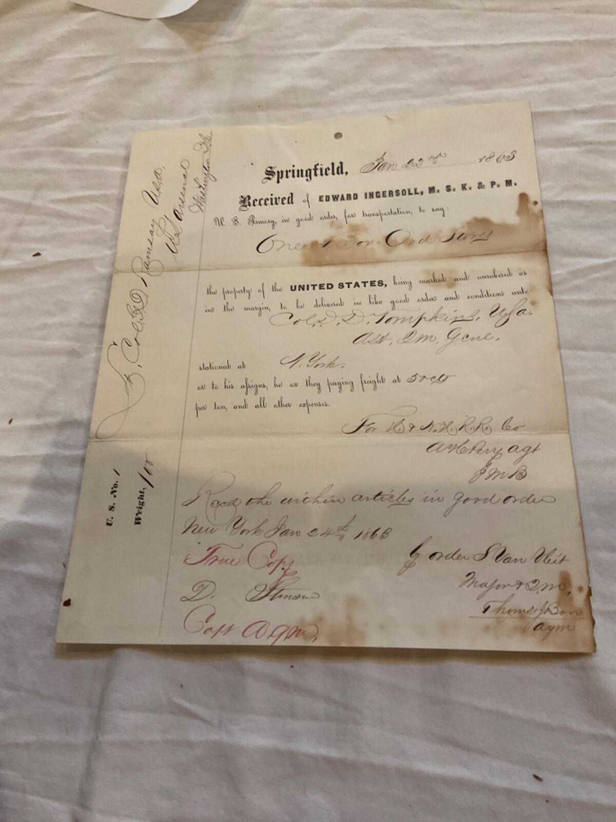 968A SPRINGFIELD ARMORY ORDNANCE LETTER To EDWARD INGERSOLL. CIVIL EAR 968A SPRINGFIELD ARMORY ORDNANCE LETTER To EDWARD INGERSOLL. CIVIL EAR