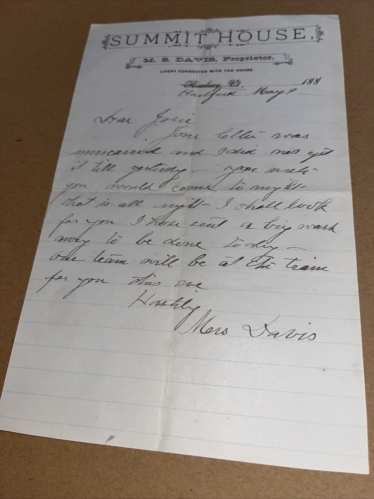 1880s Letterhead: Summit House - Roxbury VT / Antique Letter Vermont History