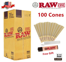 Authentic RAW Classic 1 1/4 Size Pre-Rolled Cones 100 Pack & Clipper Lighter  picture
