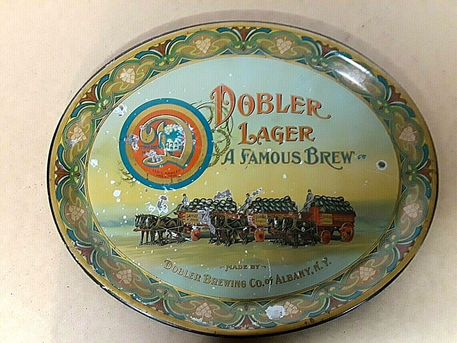 Circa 1905 Dobler Beer Wagon Tray, Albany, New York 16.5 by 13.5.