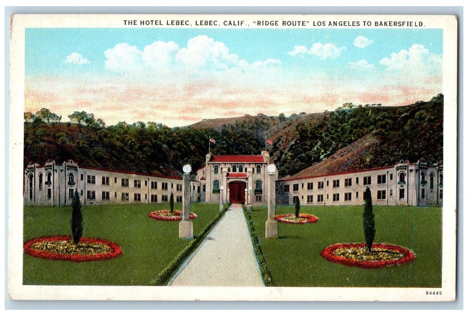 Bakersfield California Postcard Los Angeles Hotel Lebec Ridge Route 1940 Vintage