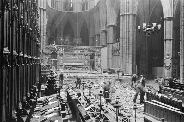 Bomb damage inside Westminster Abbey London 13th May 1941 Historic Old Photo