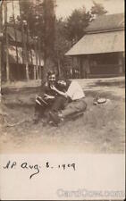 RPPC Averill Park,NY Two Men on Lawn Rensselaer County New York Postcard Vintage picture