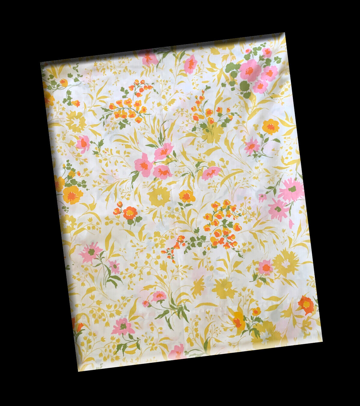Vintage, White with Yellow, Orange, Pink and Green Floral Print, Full Flat Sheet