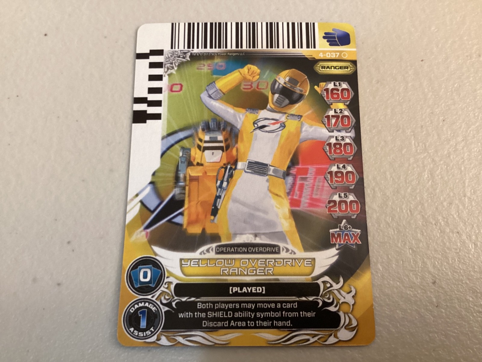 Power Rangers Action Card Game Operation Overdrive Yellow Ranger Card 4-037 ACG