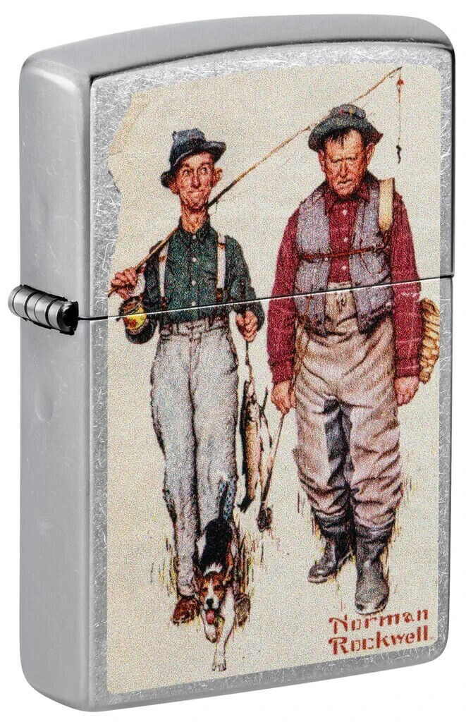 Zippo Norman Rockwell Fishing Design Street Chrome 48987 Zippo Norman Rockwell Fishing Design Street Chrome 48987