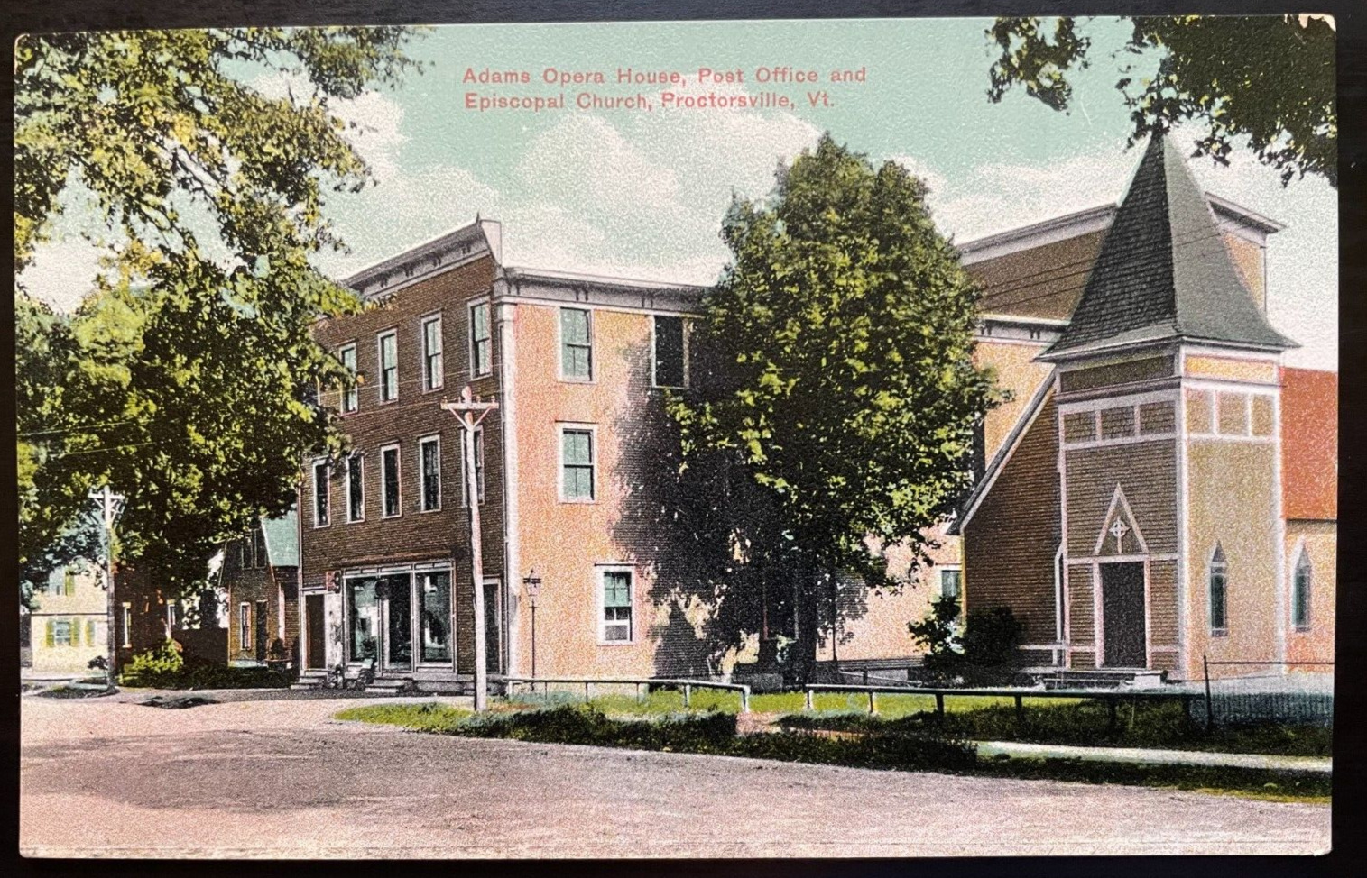Vintage Postcard 1907-1915 Adams Opera House, Post Office Proctorsville, Vermont
