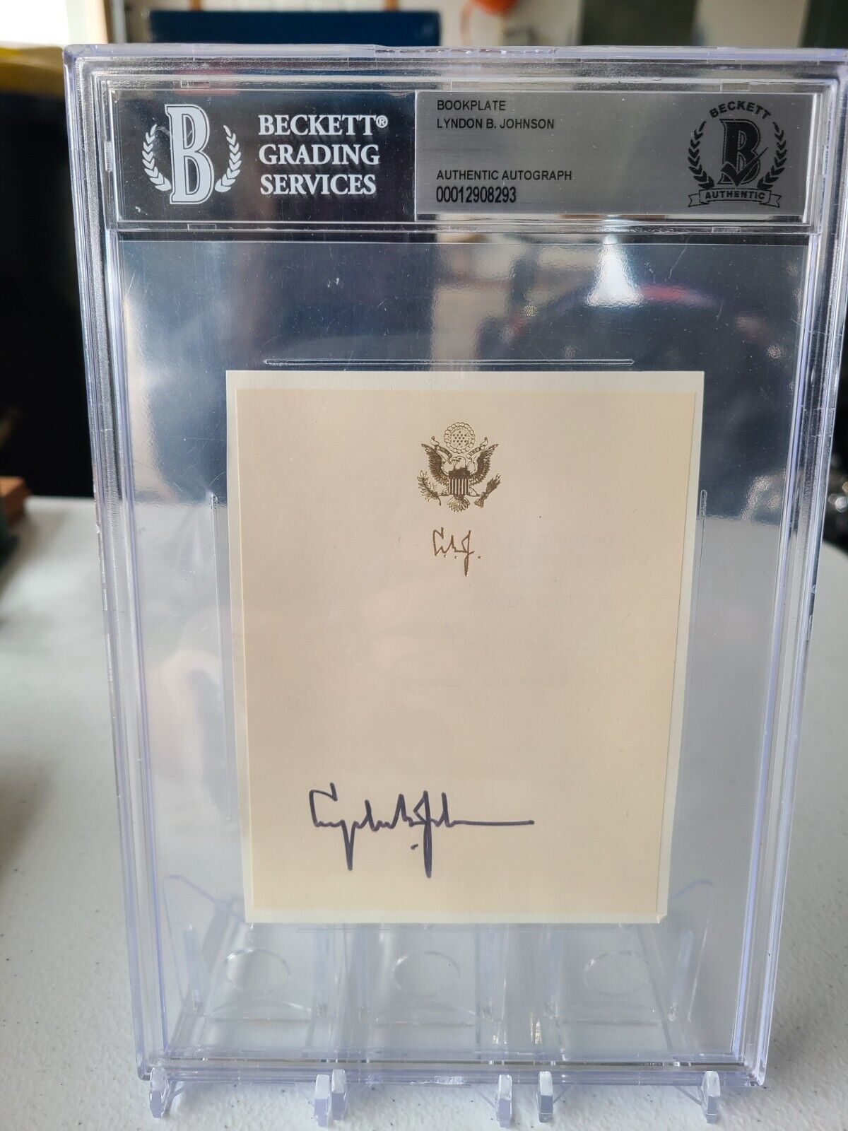 Lyndon B Johnson LBJ Beckett Authentication Services Signed Bookplate Authentic