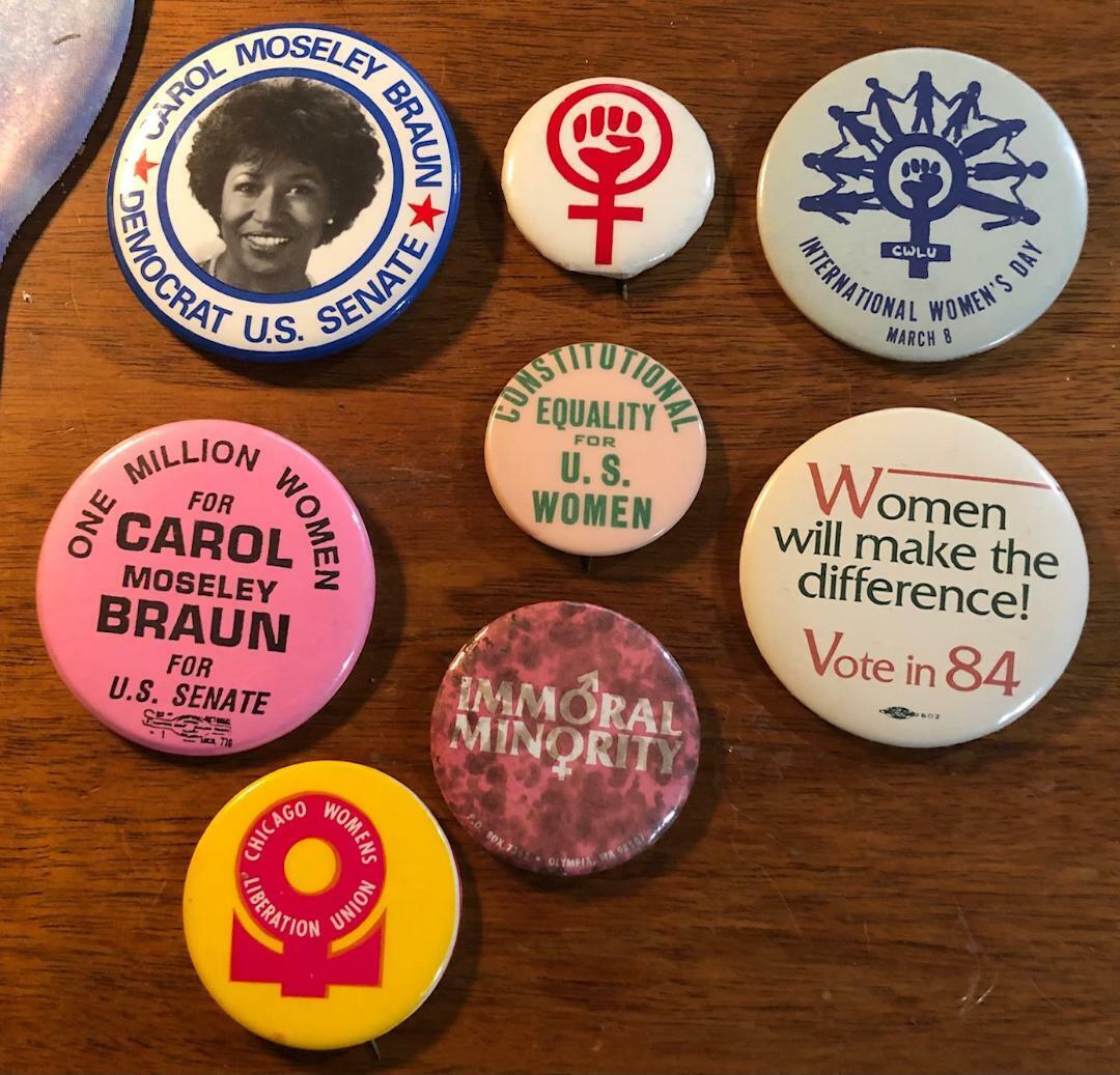 8 Vintage 1970's Chicago Womens Equality Rights March Carol Moseley Pinback Lot