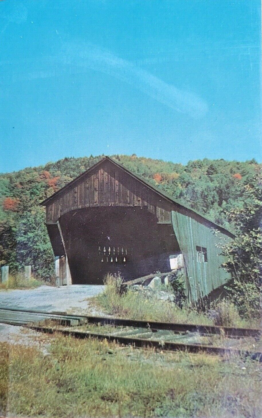 Vintage Postcard Railroad Covered Bridge Bartonsville Chester Vermont 1960s