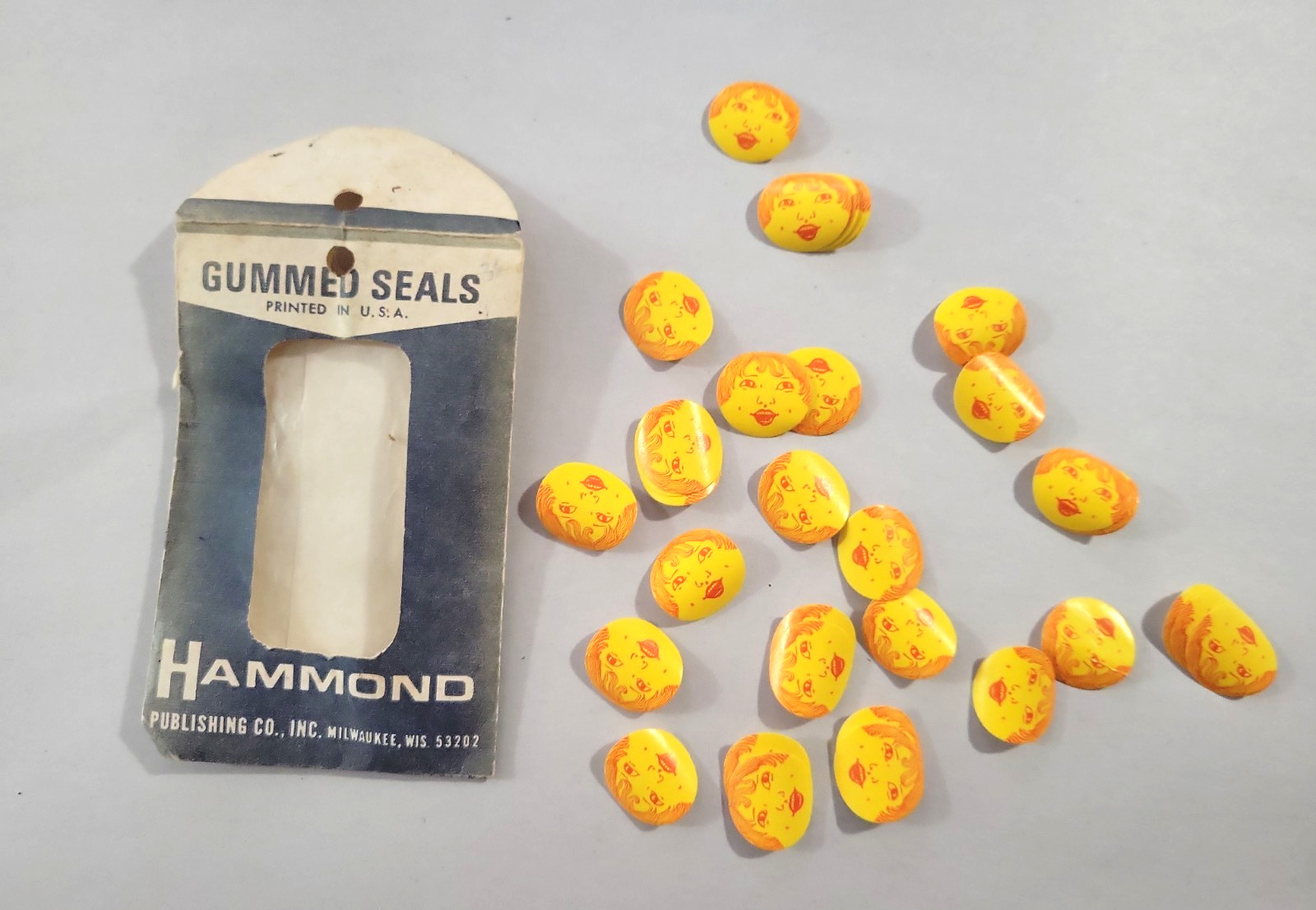 Hammond Smiling Faces Gummed Seals Open Package Vintage Hammond Smiling Faces Gummed Seals Open Package Vintage