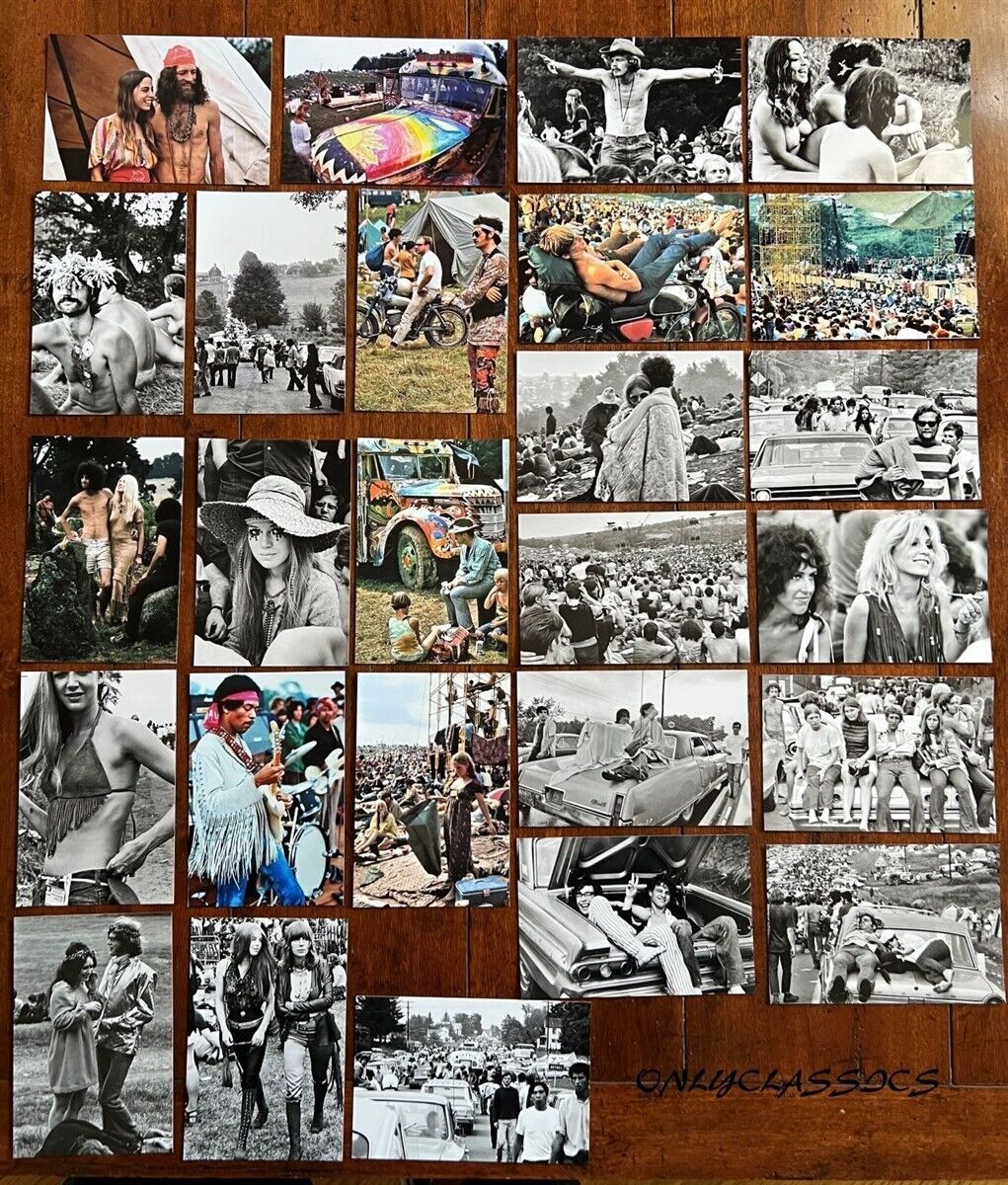 1969 WOODSTOCK MUSIC FESTIVAL HIPPIE FOLK ART 26-4X6 Inch Photo Set Peace & Love