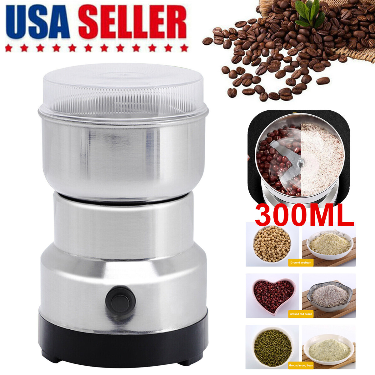 Electric Coffee Bean Grinder Nut Seed Herb Grind Spice Crusher Mill Blender US