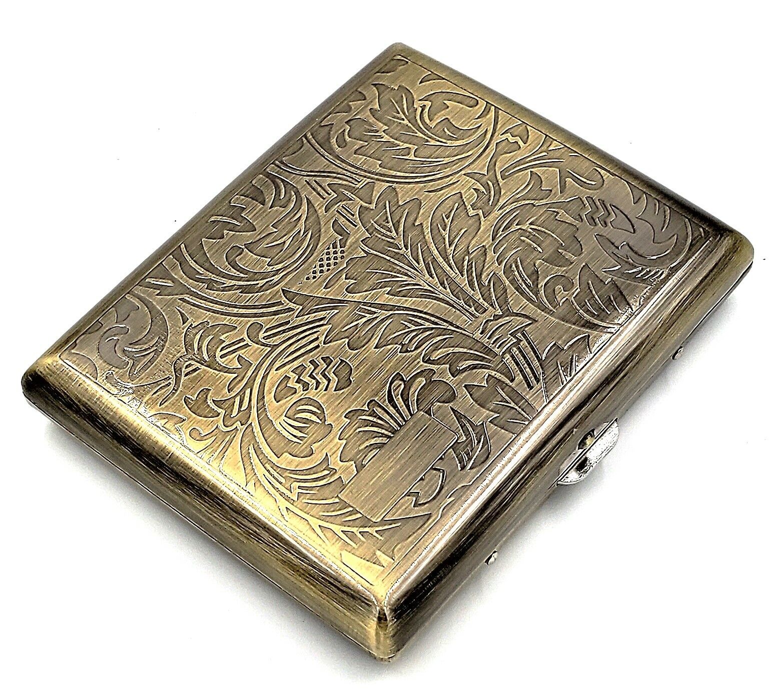 Victorian Style Cigarette Metal Case Double Sided King & 100s Leafy Pattern L_AB