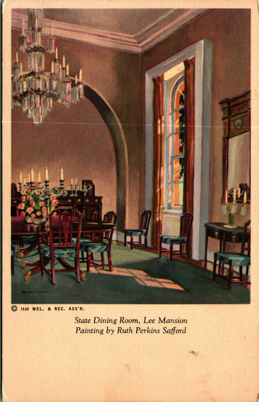 Lee Mansion Dining Room Ruth Perkins Safford Painting Arlington VA 1940 Postcard