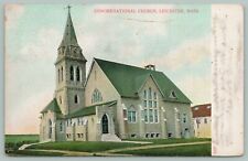 Leicester Massachusetts~Congregational Church~Clock Tower~c1904~Postcard picture