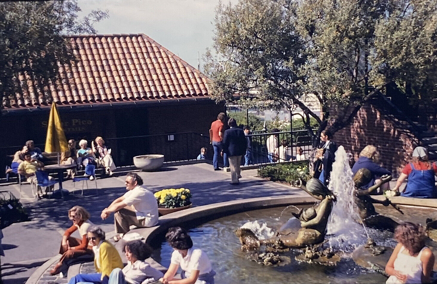 Vintage Photo Slide 1977 People Posed By Fountain