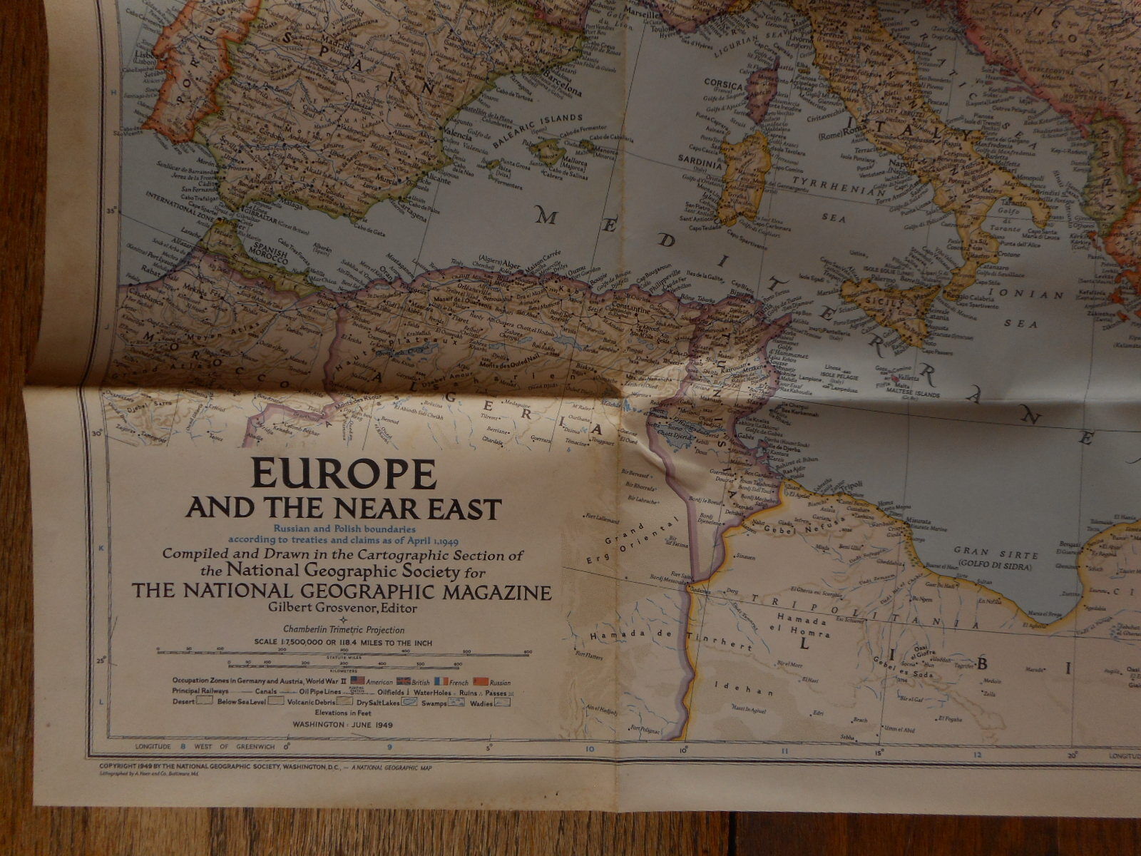 1949 Europe & the Near East Folded National Geographic Map Vintage Flea Market