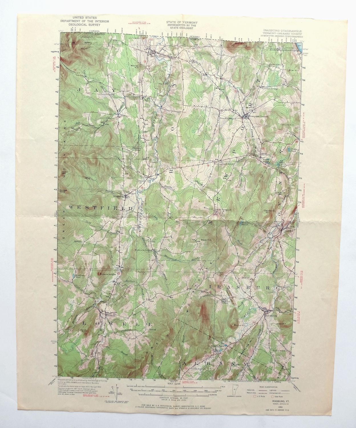 Irasburg Vermont Vintage USGS Topo Map 1953 Newport Troy Topographic